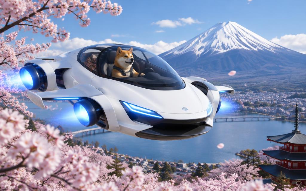 Flying Inu near Mount Fuji